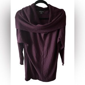 Tahari Purple Cowl Neck Sweater Dress 100% Extra Fine Merino Wool Large